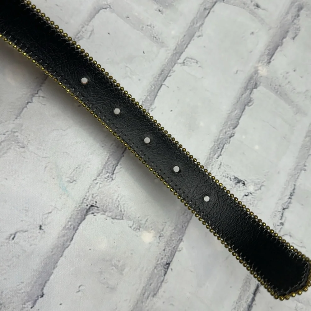 Absolutely Fresh Vintage Bonded Leather Belt Cork Print Metallic Flecks Beaded